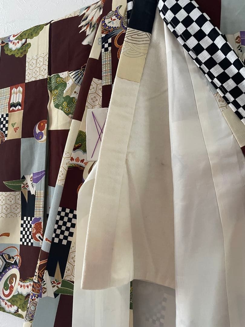 美品　七五三　3歳　アンティークお着物セット　正絹　ブラウンの総絞り被布　ブーツ