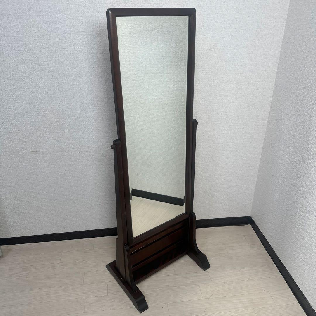 北海道民芸 スタンドミラー 鏡 姿見 全身鏡 樺材 無垢材 和家具 i1※