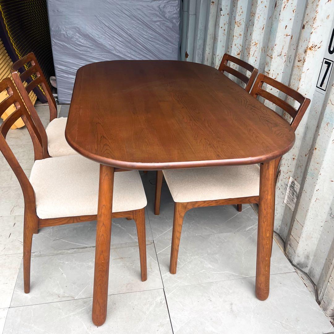 取付無料！筑波産商 オークライフ 北欧風楕円形ダイニングテーブル&チェア4脚✨