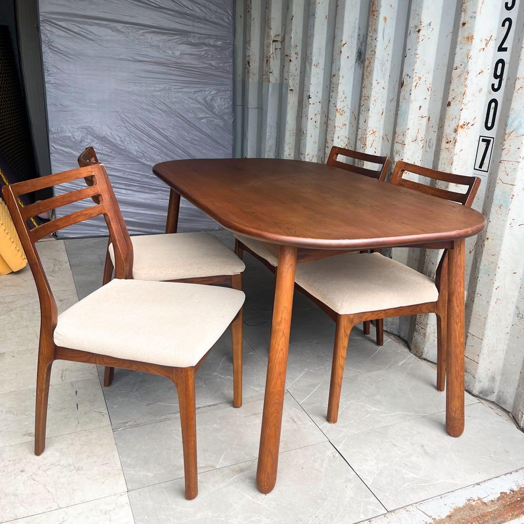 取付無料！筑波産商 オークライフ 北欧風楕円形ダイニングテーブル&チェア4脚✨