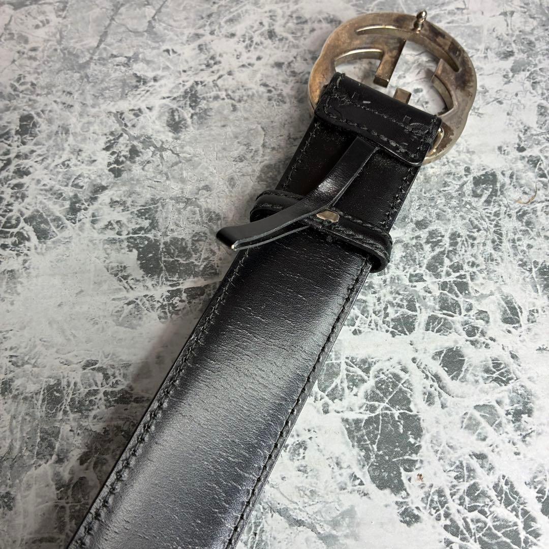 ✨GUCCI✨　グッチ　ベルト　ブラック　黒　　シマレザー　インターロッキングG