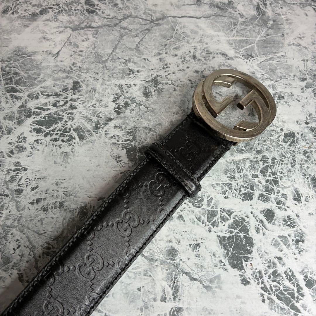 ✨GUCCI✨　グッチ　ベルト　ブラック　黒　　シマレザー　インターロッキングG