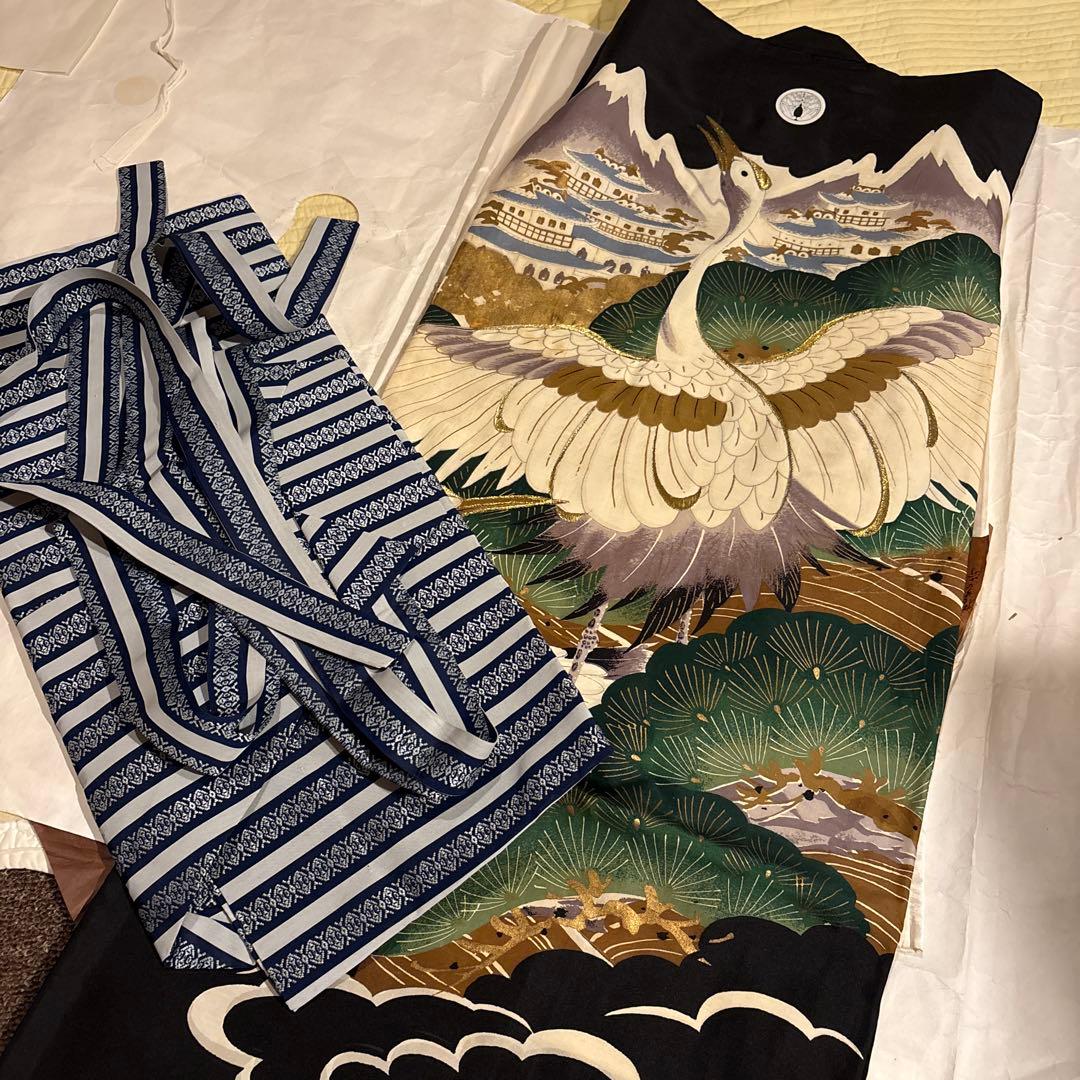 骨董品 ヴィンテージ 50年前 男の子 七五三 お宮参 伝統的な鶴デザインの着物