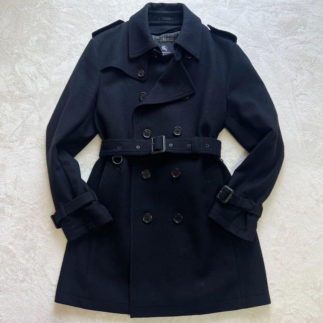 希少LLサイズ　バーバリーブラックレーベル　トレンチコート　カシミヤ混　黒