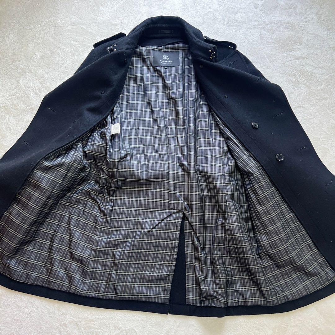 希少LLサイズ　バーバリーブラックレーベル　トレンチコート　カシミヤ混　黒