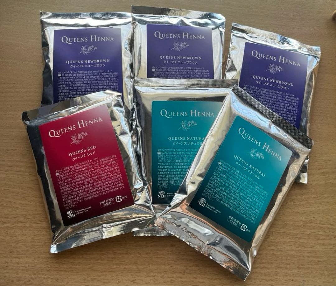 クイーングヘナ6袋　レッド　ナチュラル　ニューブラウン