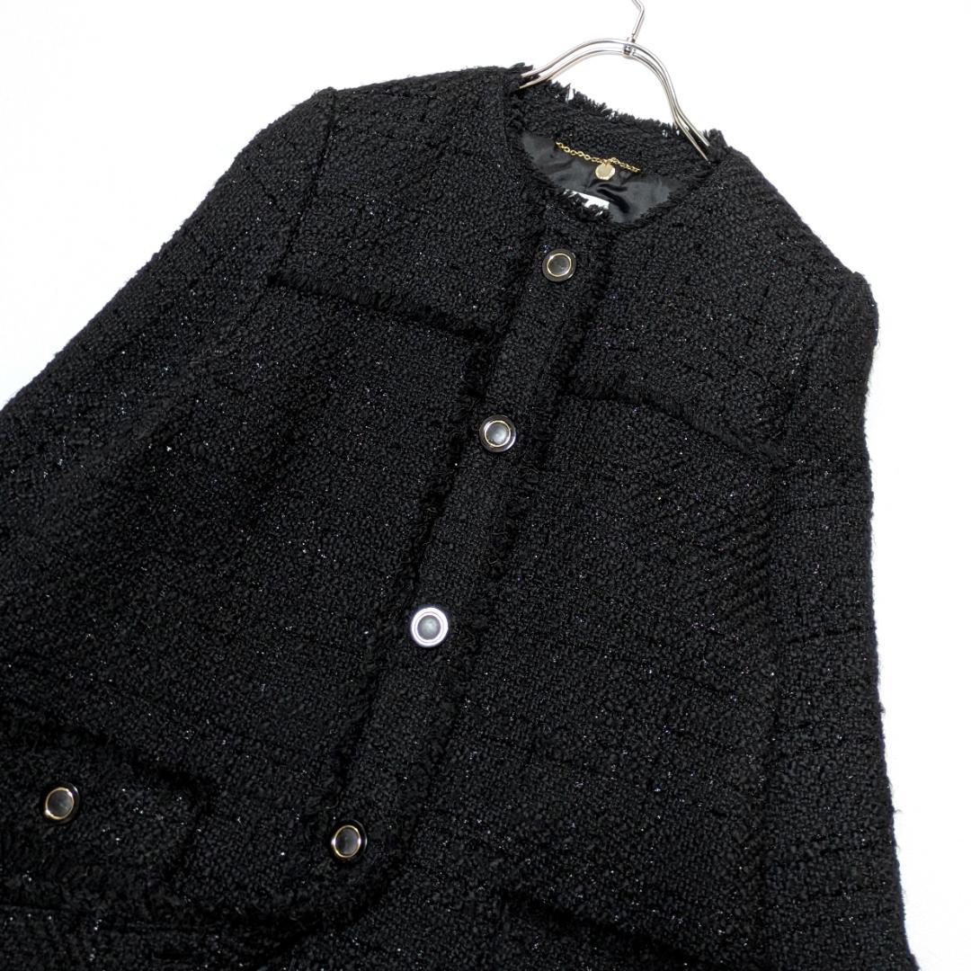 美品 23年AW ルルウィルビー ジオリカラメツイードクルーコート ブラック