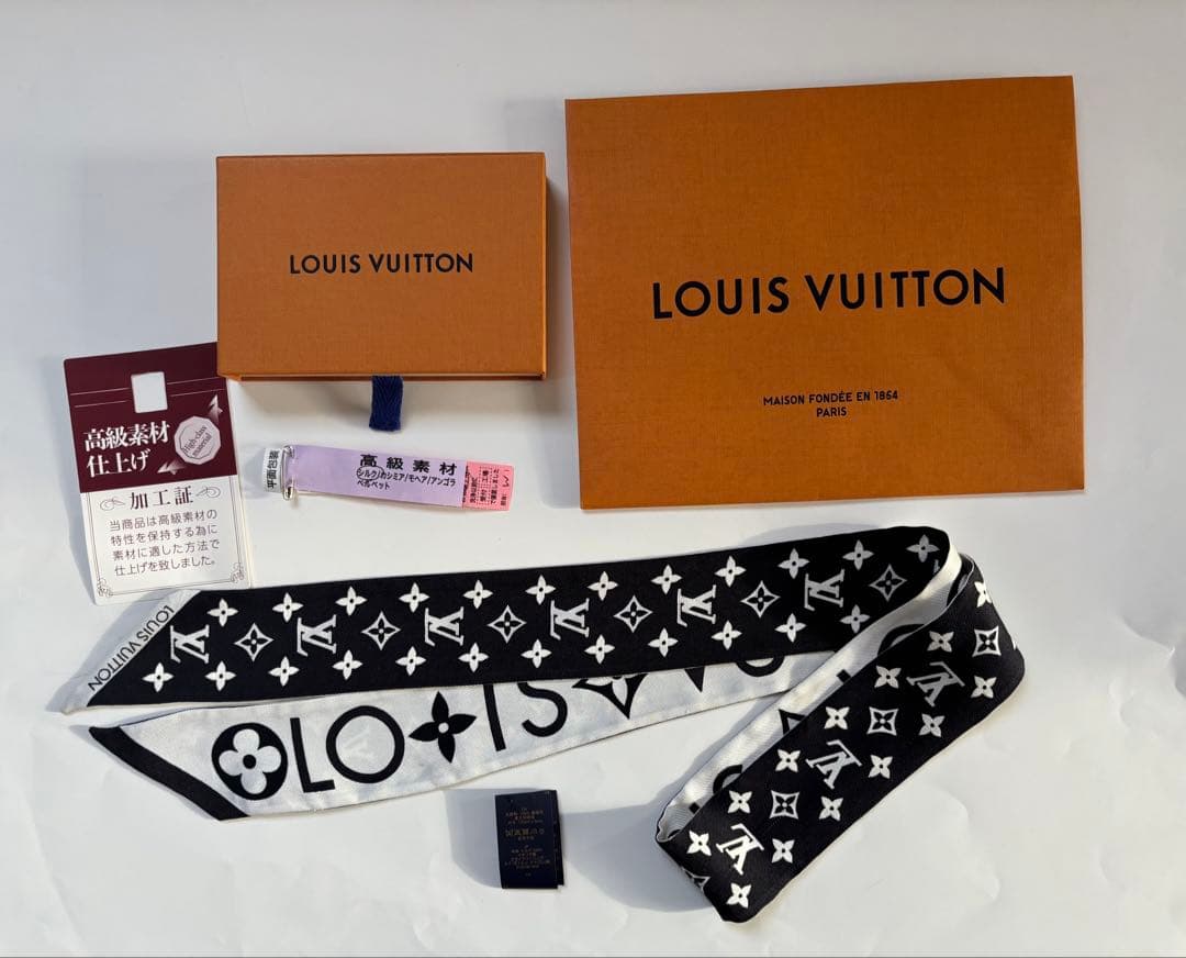 LOUIS VUITTON モノグラム シルクスカーフ バンドー 黒/白