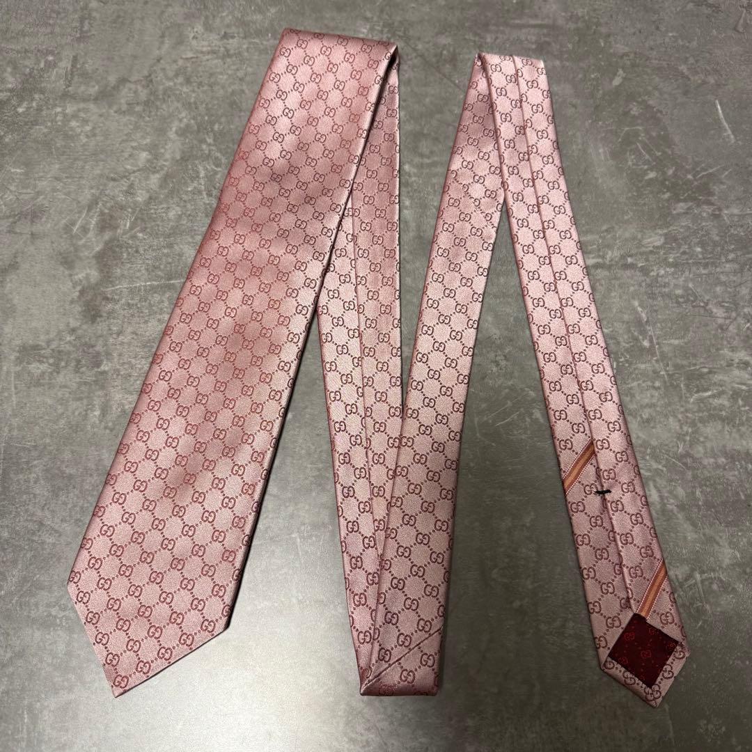 【✨極美品✨】GUCCI グッチ ネクタイ インターロッキング ピンク シルク