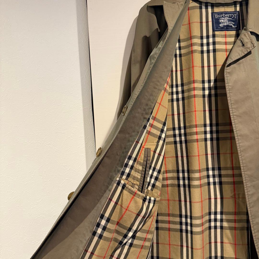 美品‼️バーバリー　ステンカラーコート ノバチェック英国製 玉虫色 コットン100