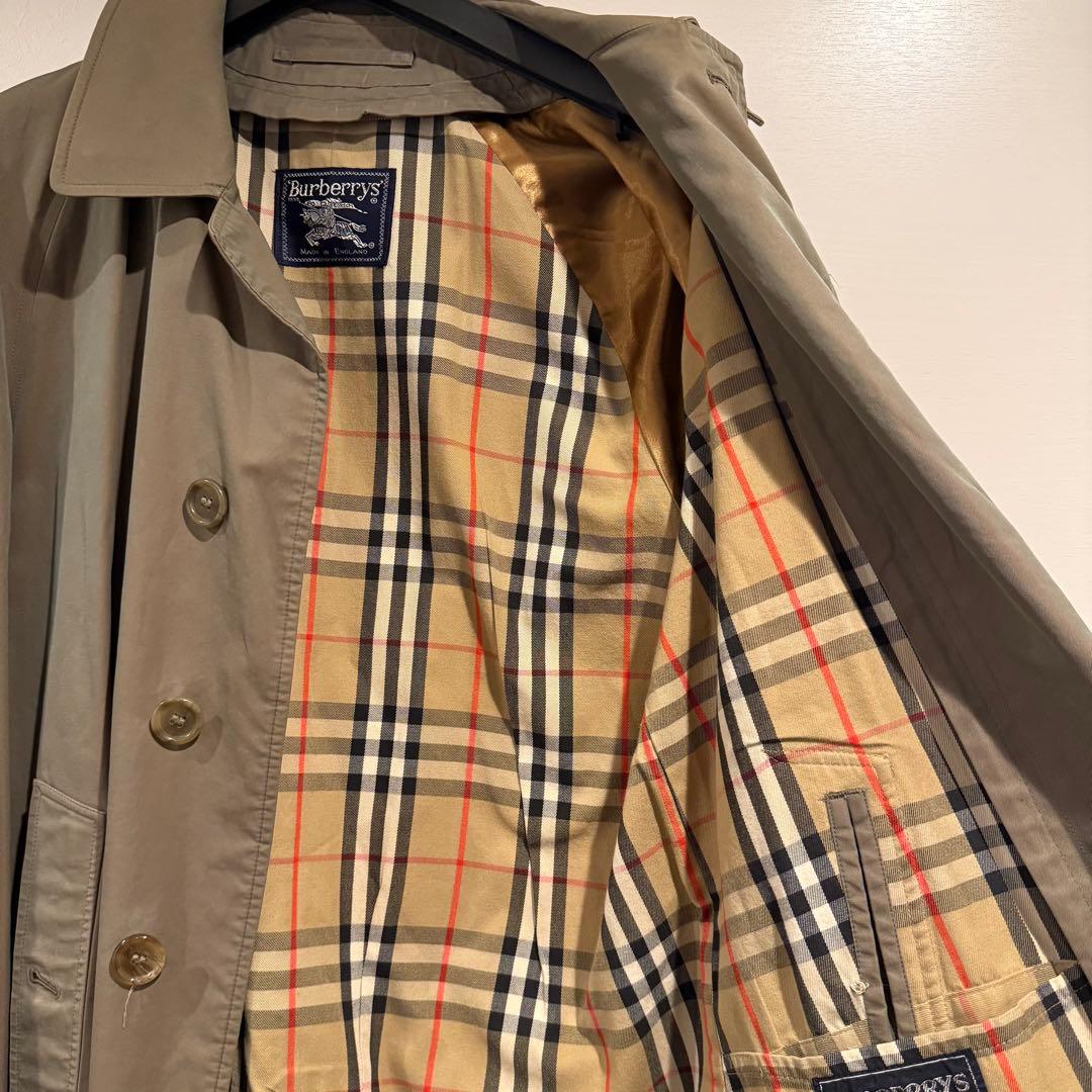 美品‼️バーバリー　ステンカラーコート ノバチェック英国製 玉虫色 コットン100