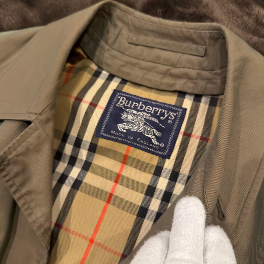 美品‼️バーバリー　ステンカラーコート ノバチェック英国製 玉虫色 コットン100