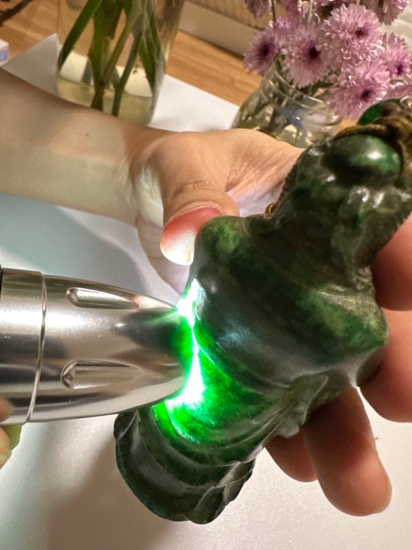 古翡翠 彫刻像 9cm 368g｜モンゴル翡翠 福神座像 天然石 骨董 美術品