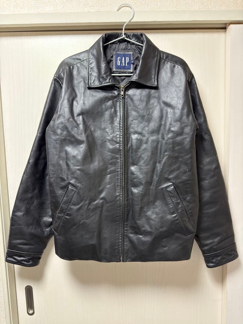 90s 00s 紺タグ OLD GAPカウレザー ジップアップレザージャケット