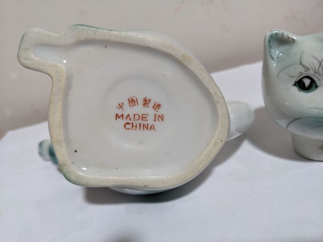 ♦中国 古玩 招き猫 自在 猫形 水注 急須 茶道具 置物飾り 骨董品 古美術品