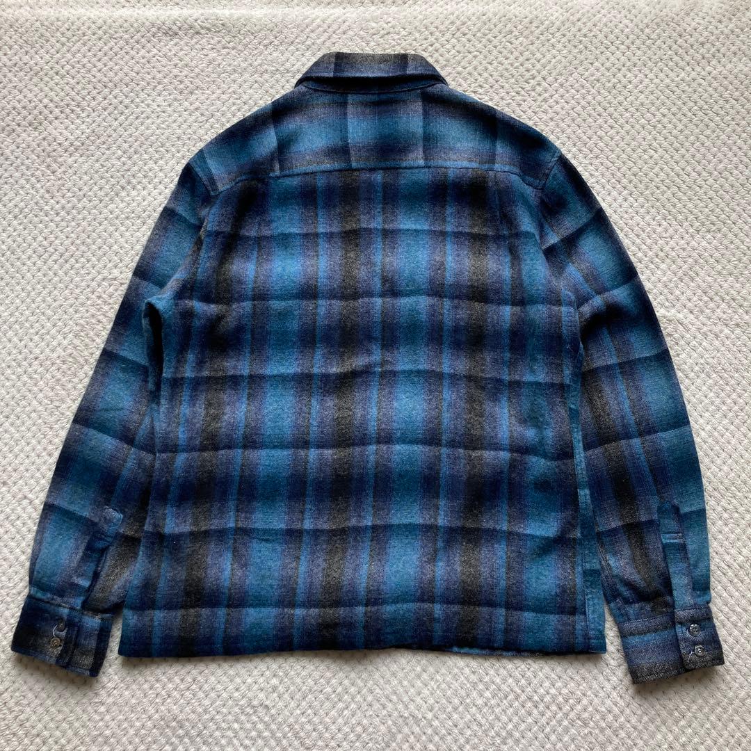 青 黒 オンブレ チェック 70s ビンテージ ウールシャツ ボードシャツ FJ