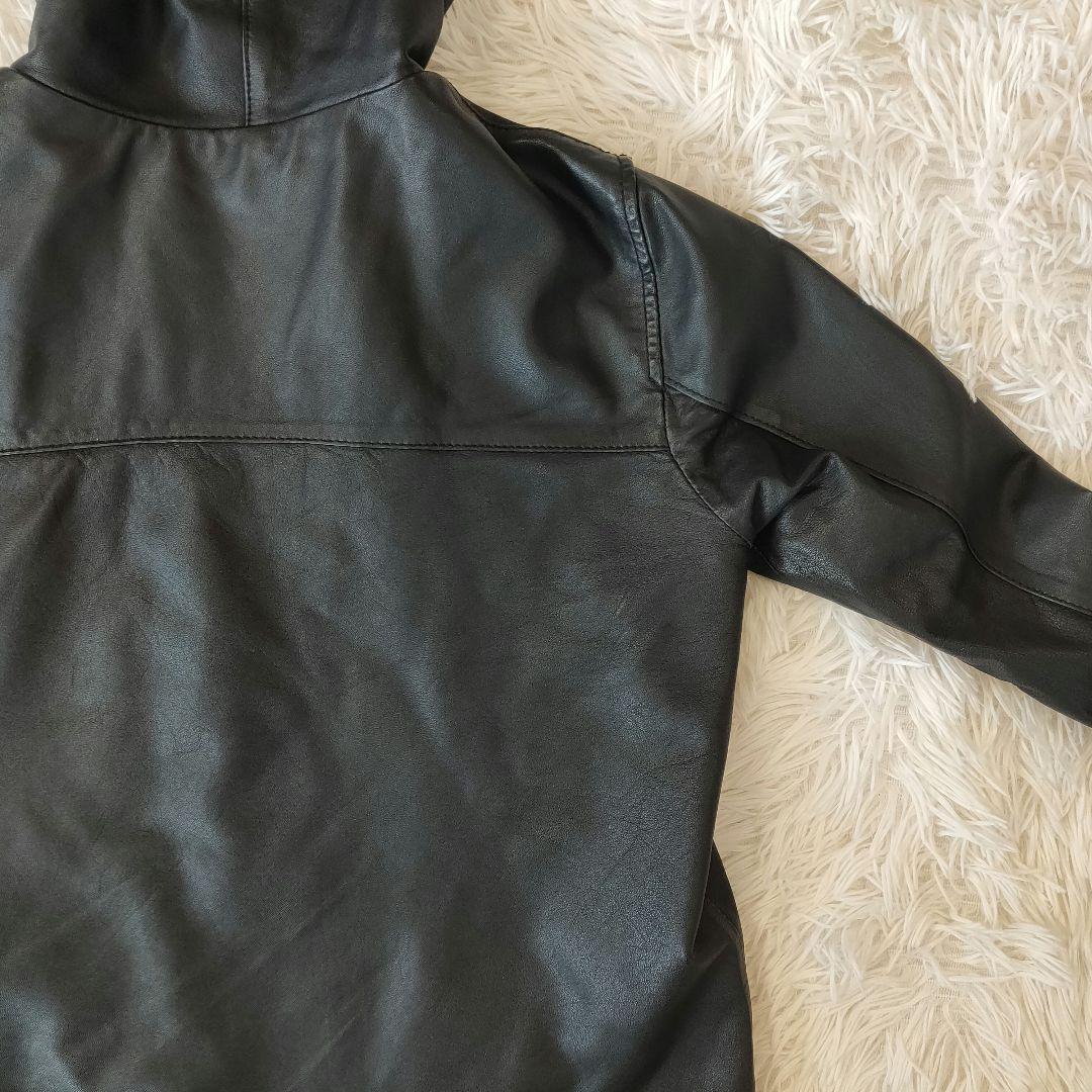 美品✨エディション　レザーフードジャケット　ブルゾン　羊皮　黒　ライダース