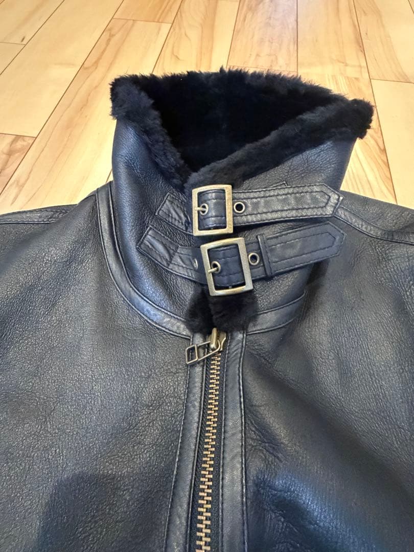 美品★ムートン　ラム　羊皮　B-3フライトジャケット　ブラック　L メンズ