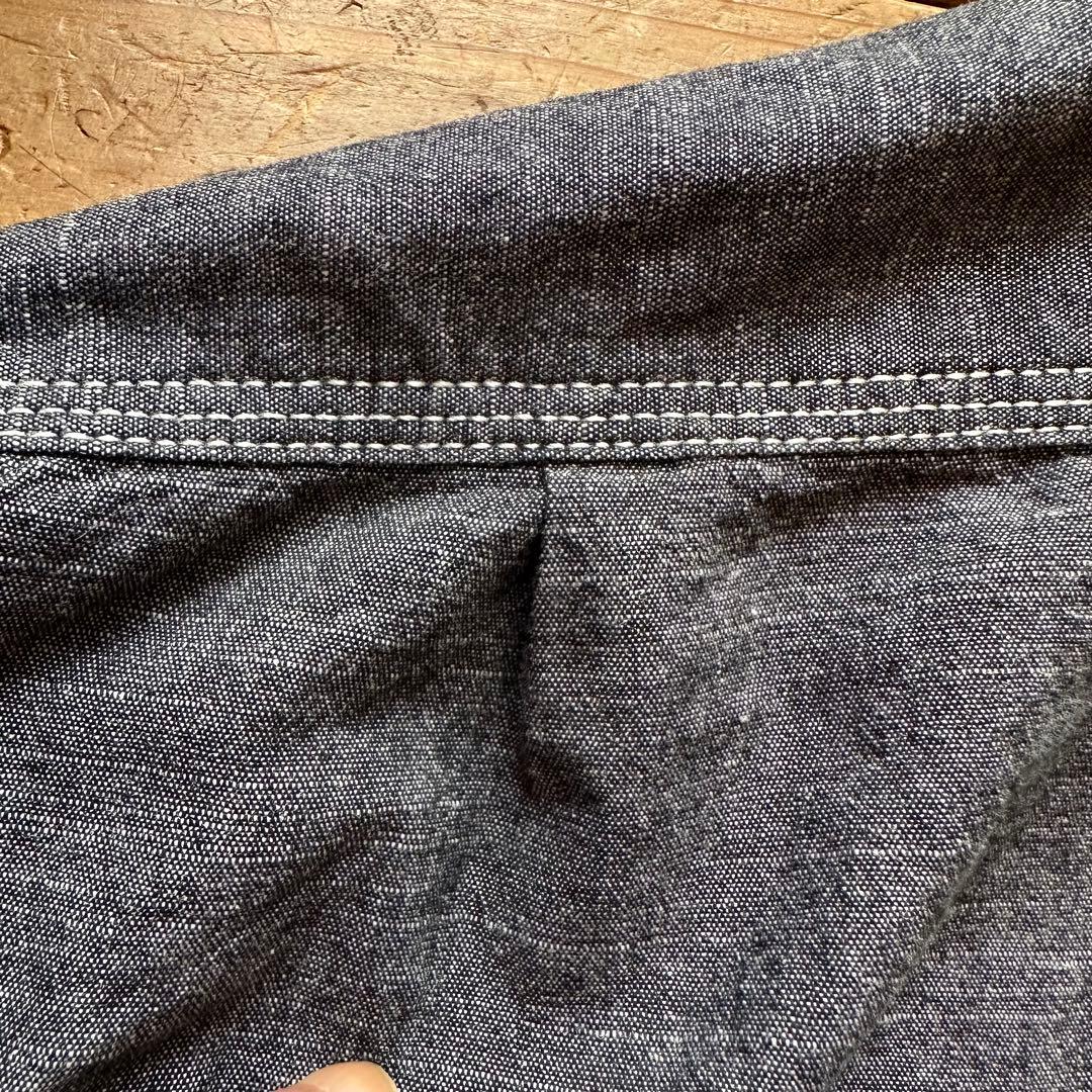 希少 BIG MIKE 猫目ボタン マチ付き ブラックシャンブレー 長袖シャツ