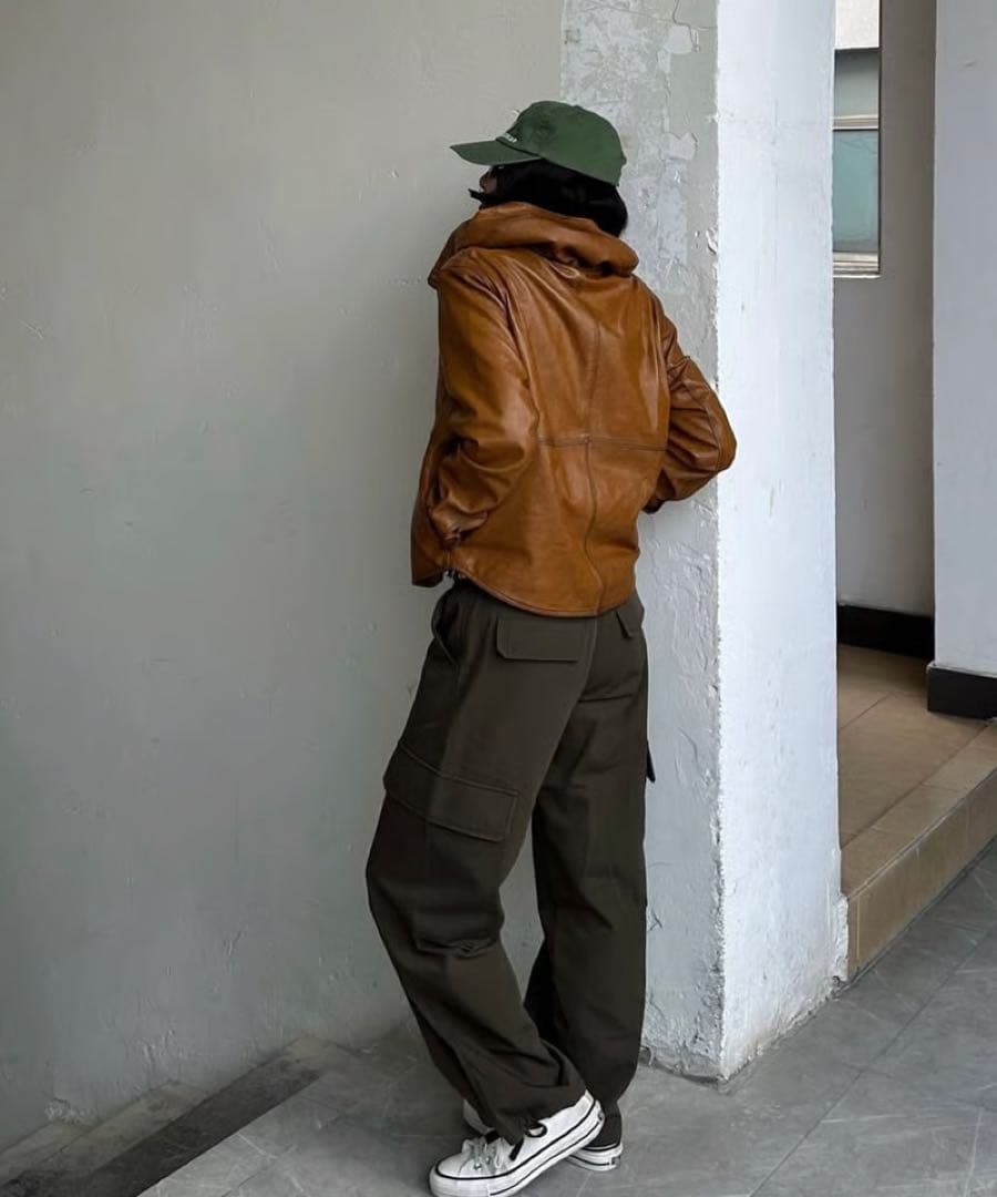 ジャケット・アウター ok soon hooded leather blouson(camel)