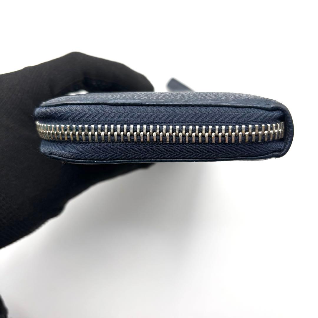 ブルガリ 長財布 サークル ロゴ ラウンドファスナー ネイビー レザー RFID