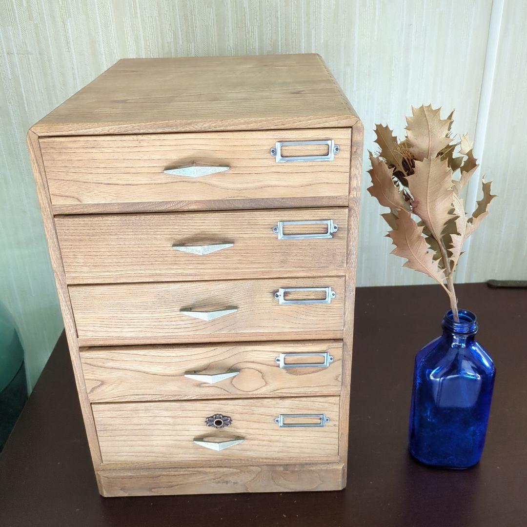 アンティーク木製5段引き出し