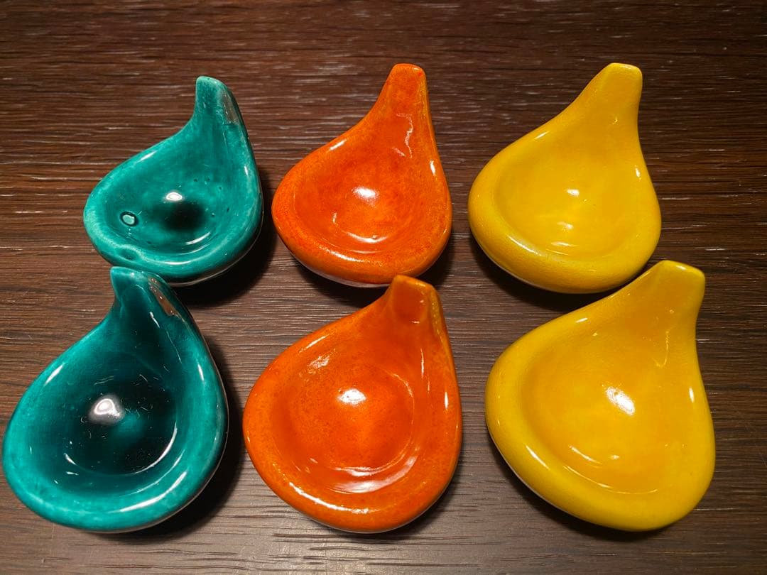 珍味入れ京焼　ちぎり餅緑交趾　黄交趾　オレンジ交趾3色　2セット 6個