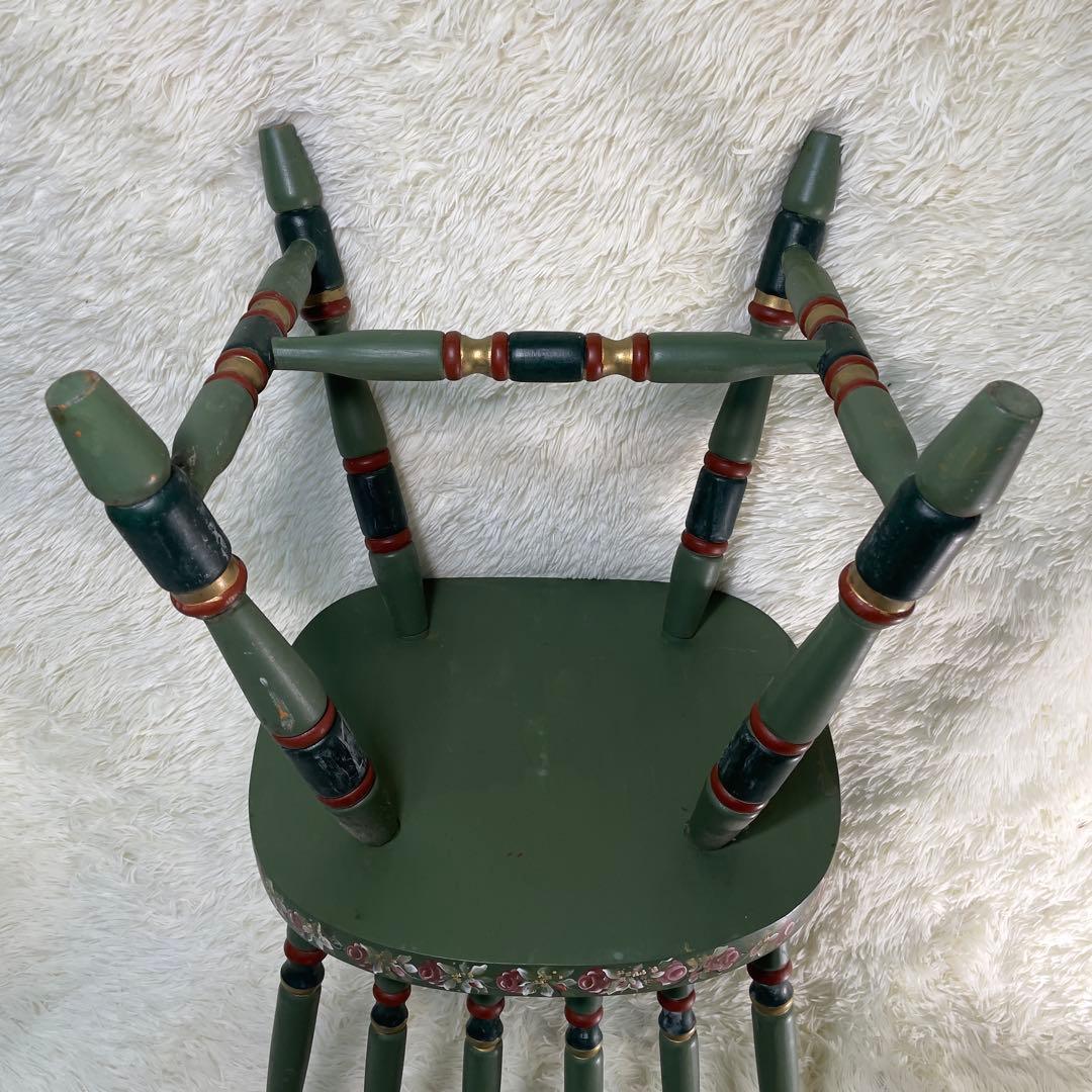 アンティーク木製キッチンチェア/ダイニングイス椅子飾り棚花柄　希少　ガーデニング