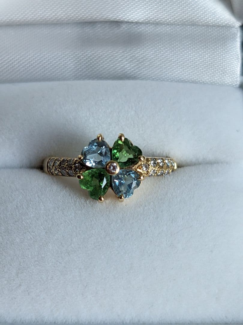 Ｋ18 ペリドット&ブルートパーズリング　12号