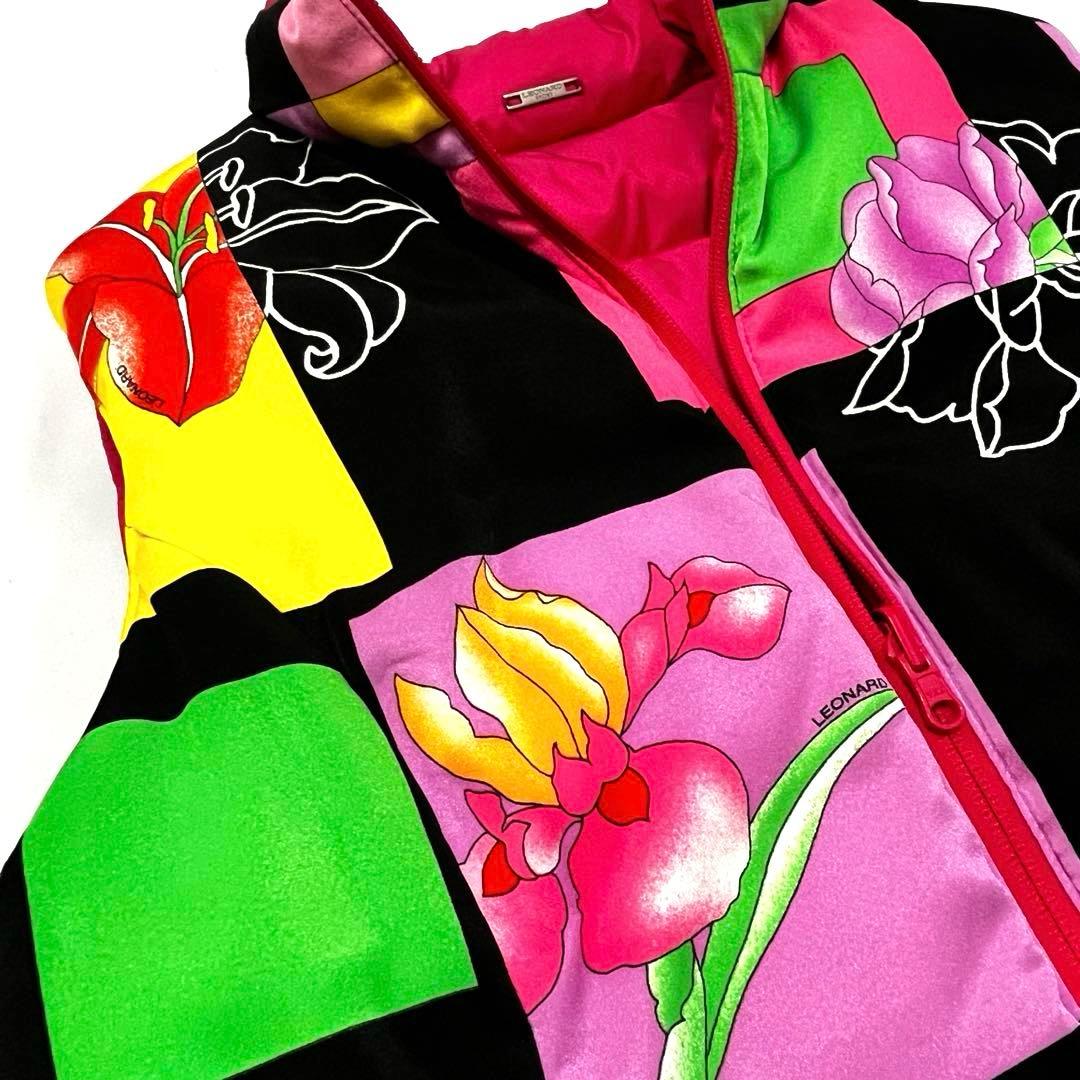 ★良品　LEONARD SPORT リバーシブルダウンベスト　花柄