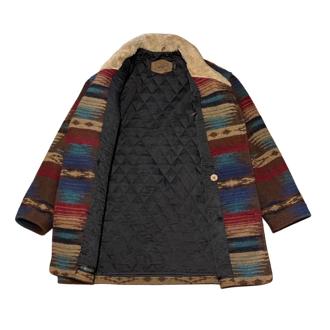 【L】80s USA製 ウールリッチ ネイティブ パターン ウール コート