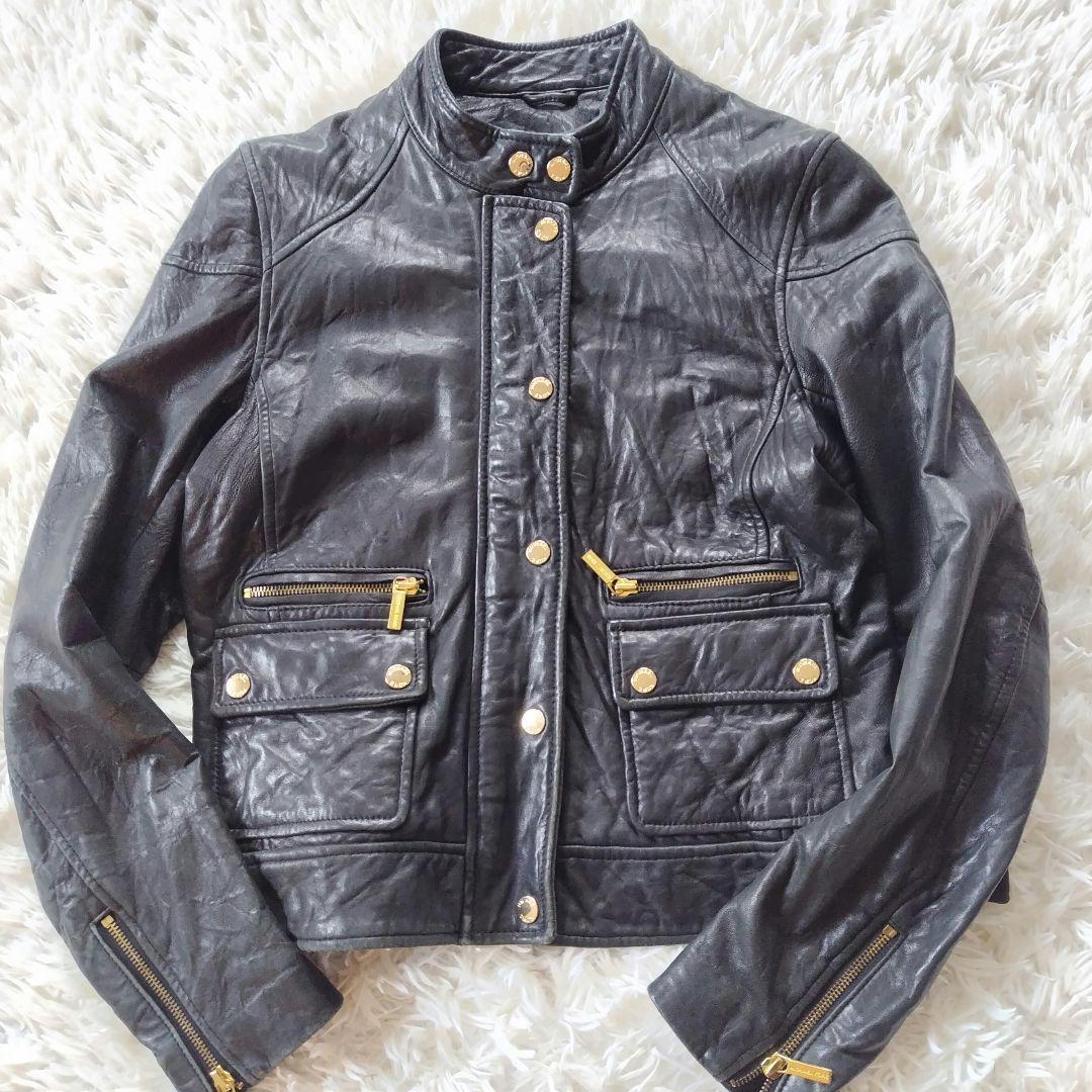 マイケルコース　ラムレザー　シングルライダース　革ジャン　総柄　 黒