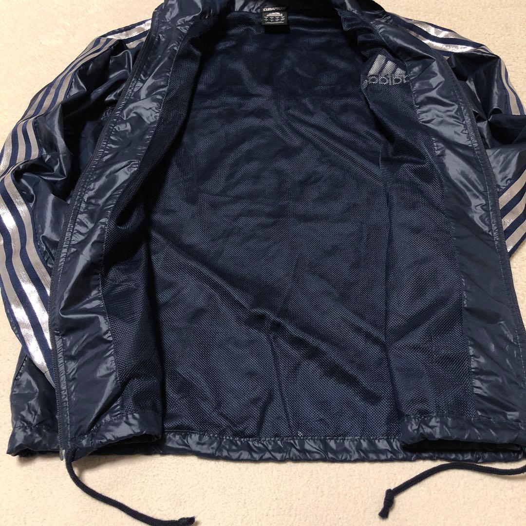 美品　adidas ウインドブレーカー上下　ネイビー　光沢シルバーライン　高配色