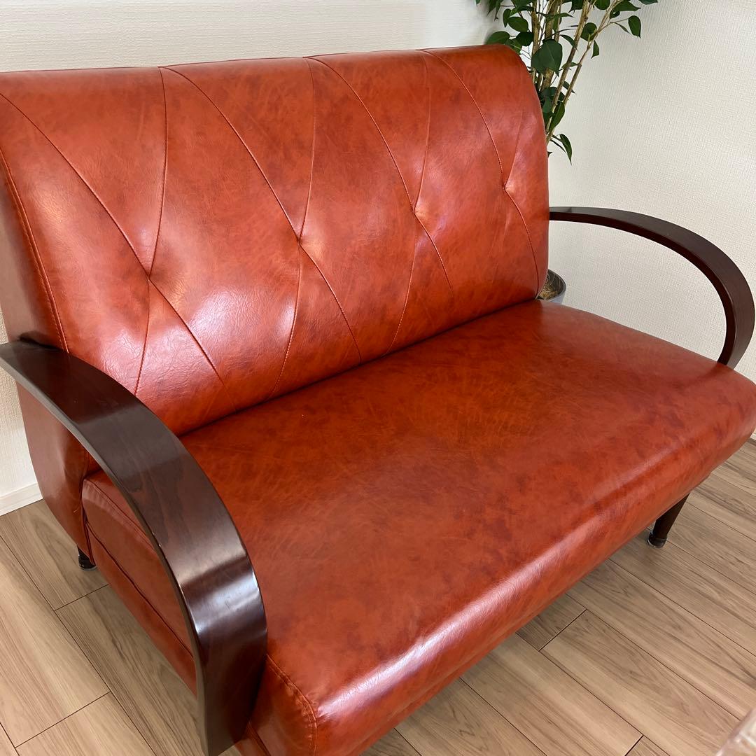 B-COMPANYクールベ 合成皮革 2人掛けソファ ミッドセンチュリー