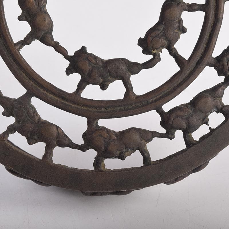 中国　宣徳年製款　古銅宣徳銅　馬刻　持ち手付　透かし蓋香炉　M　R8855