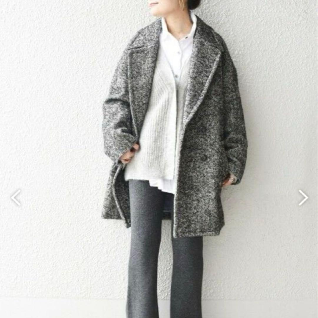 シップス☆ダブルブレストツイードコート ヘリンボーン コクーン ゆったり