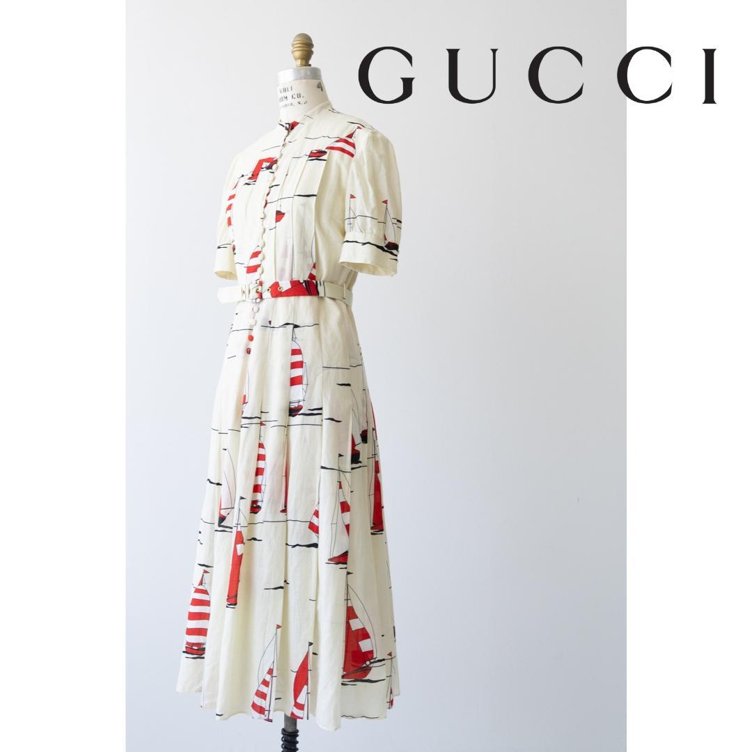 GUCCI グッチ ヨット柄 プリーツ ワンピース