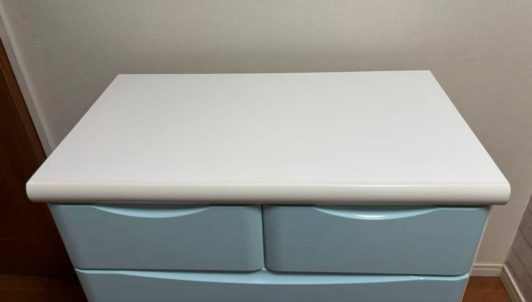 木製チェスト　タンス　5段　ブルー　水色