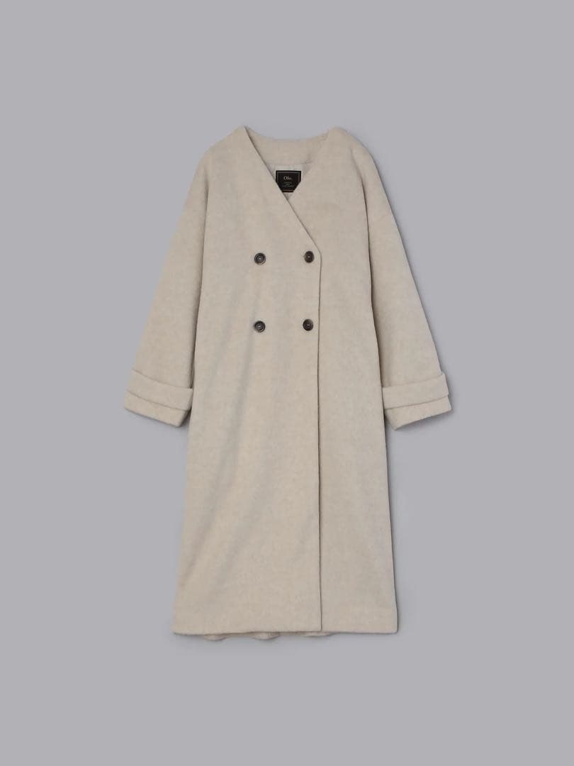 Rii×Olu. ノーカラーシャギーロングコート アイボリー