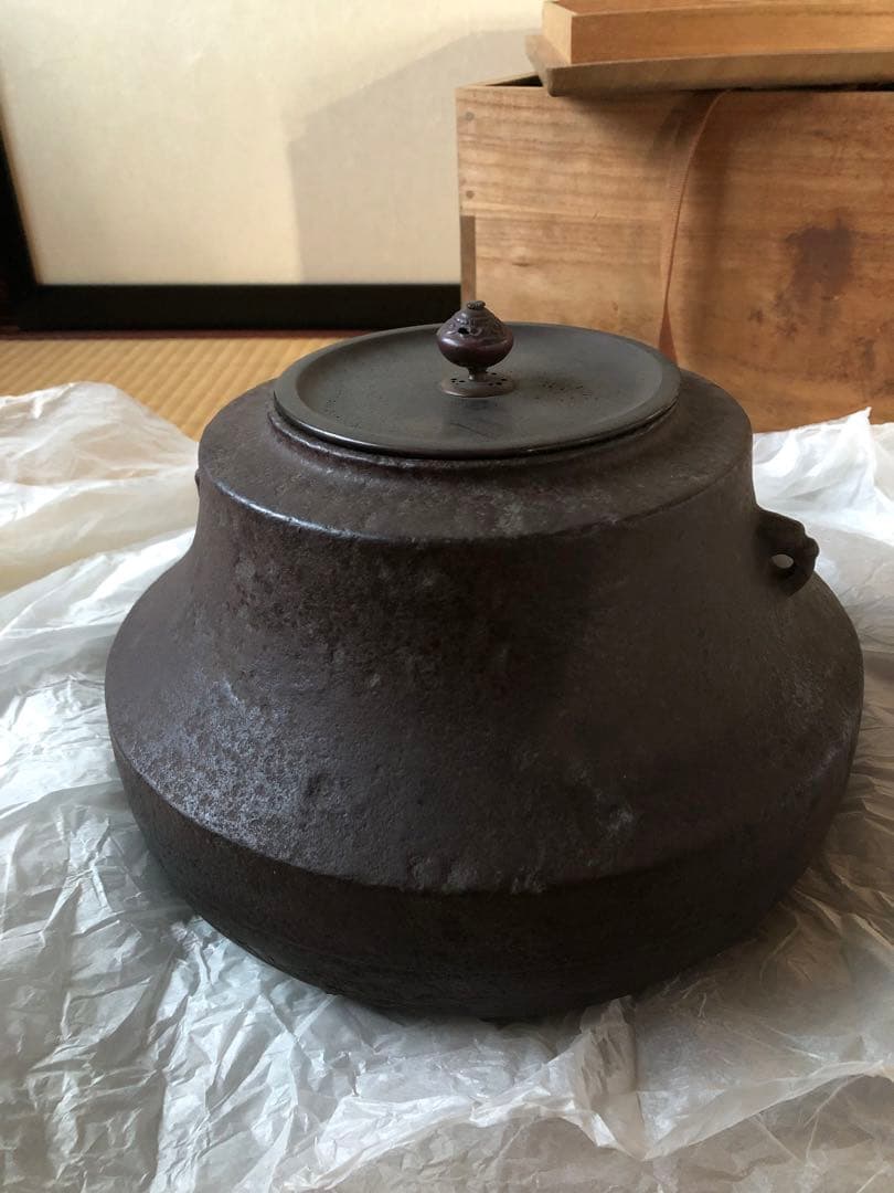 時代　車軸釜　大西定林造　十二代寒雉極付