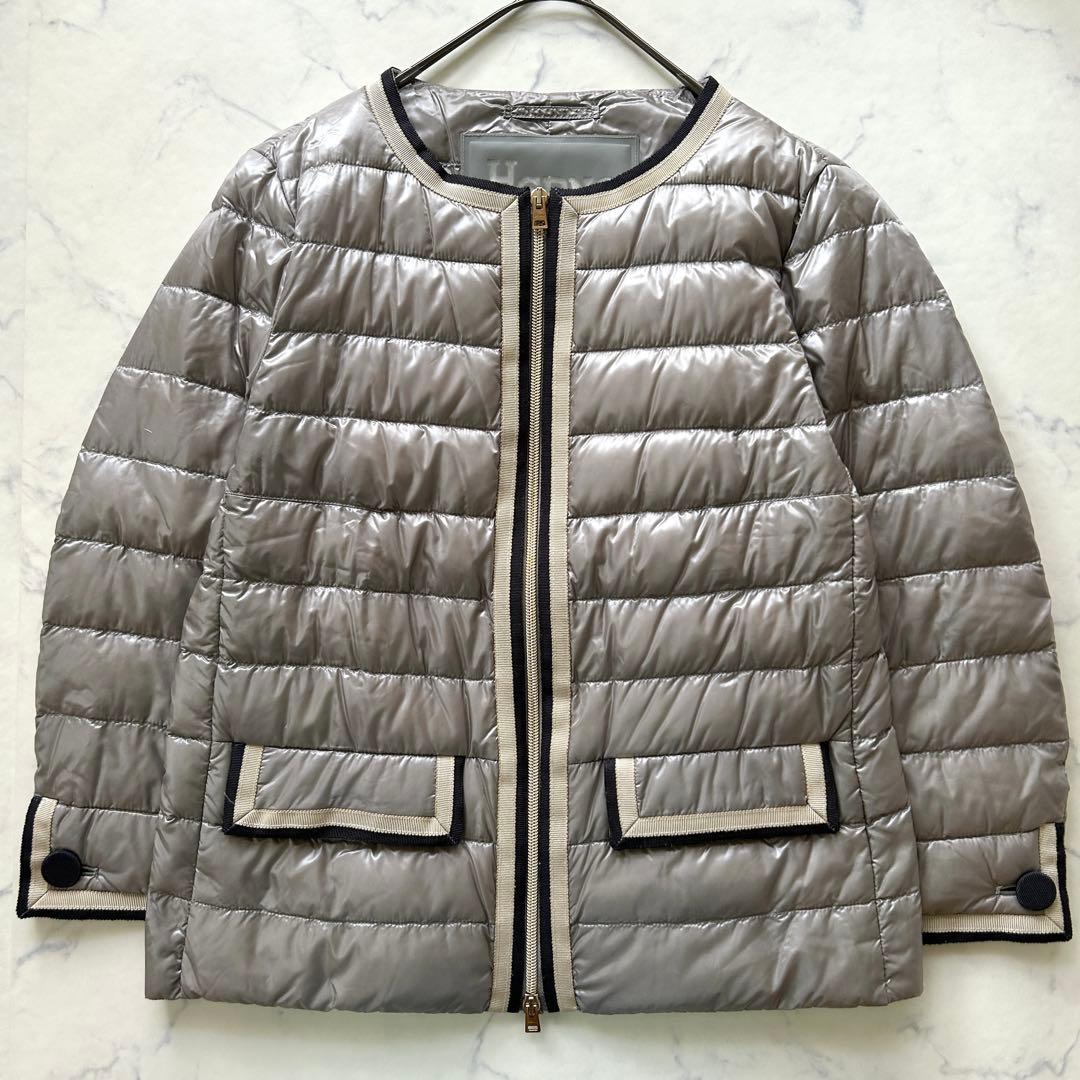 chauru♡ ヘルノ ノーカラーダウンジャケット トリミング