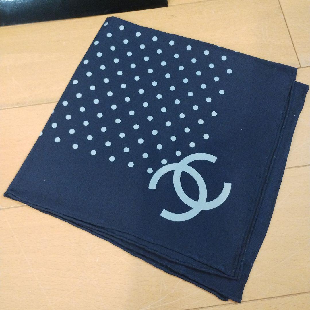 CHANEL シャネル シルク ミニスカーフ2枚ネイビーココマーク 水玉 正方形