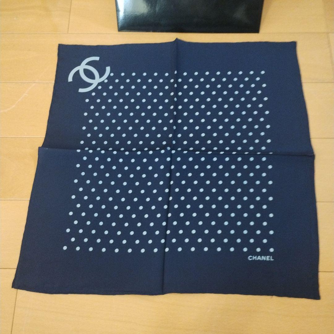 CHANEL シャネル シルク ミニスカーフ2枚ネイビーココマーク 水玉 正方形