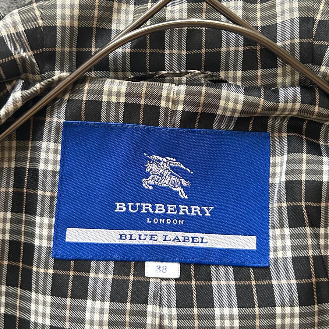バーバリーブルーレーベル ダッフルコート フード ノバチェック レザー 38