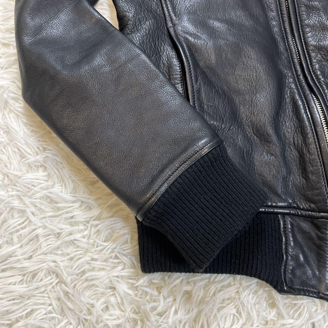 【美品】AKM レザージャケット　牛革　ブラック　S 日本製　裏地カモ