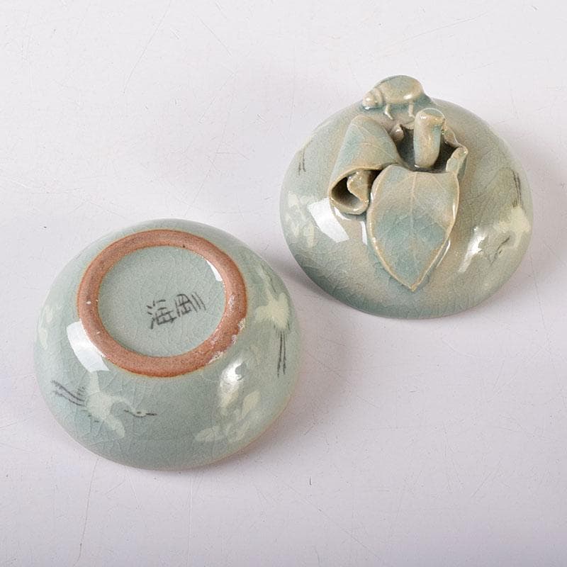 韓国人間文化財　柳海剛(柳根瀅)作　高麗青磁　蜜柑型　香合　C　7610