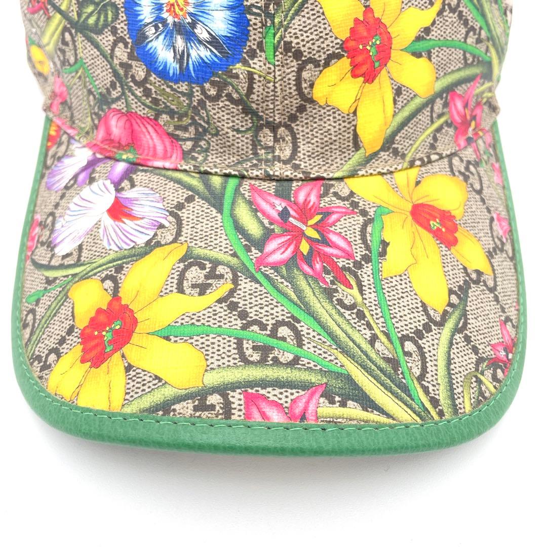 ✨️極美品✨️GUCCI グッチ フローラル レザー キャップ 帽子 GG S