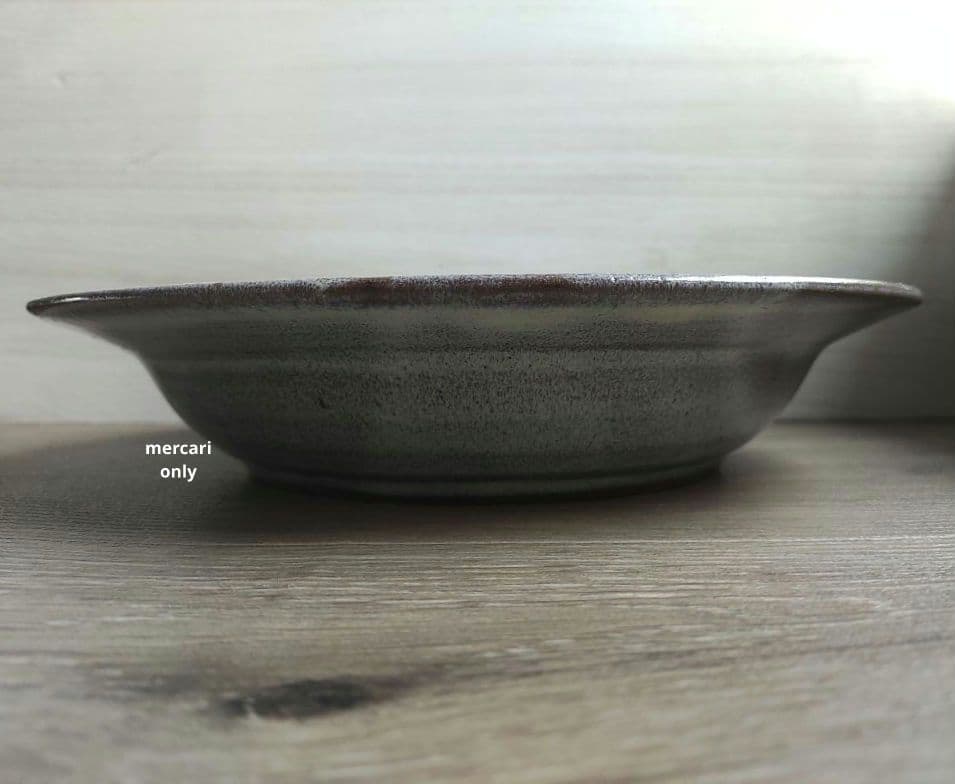 【じゅんさま専用です】薄灰茶　象嵌リーフ深皿26.5cm2枚・湯のみ二つ