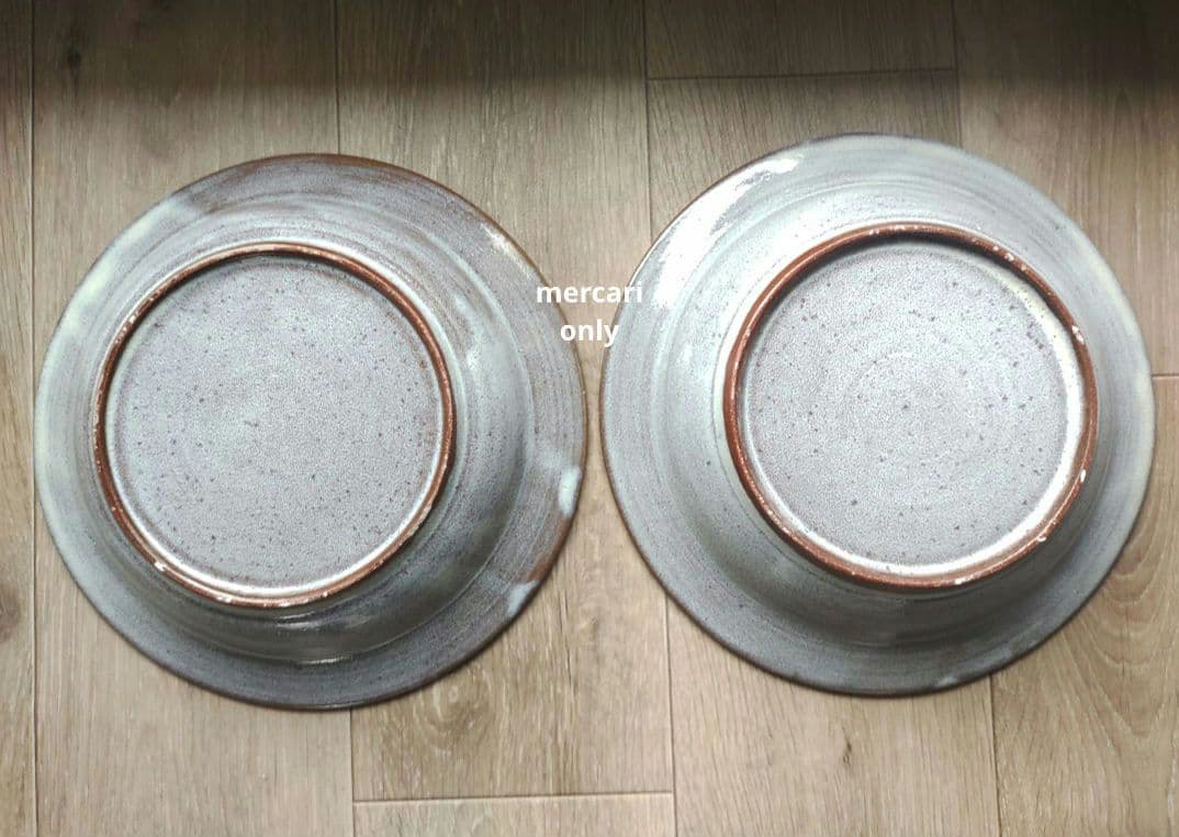 【じゅんさま専用です】薄灰茶　象嵌リーフ深皿26.5cm2枚・湯のみ二つ