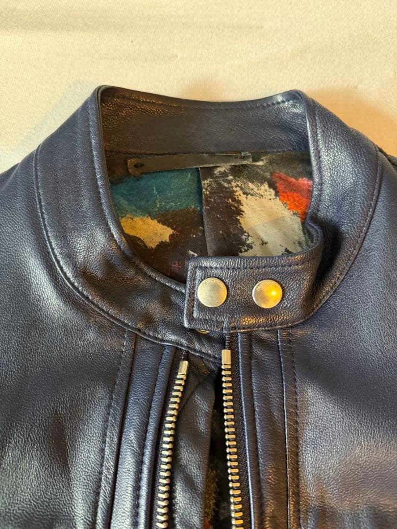 PSポールスミス　ダークブルー レザー シングルライダースジャケット